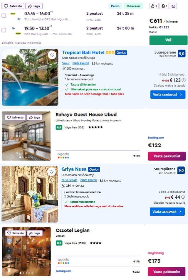 reisidiilid bali aastavahetus näidisbroneering